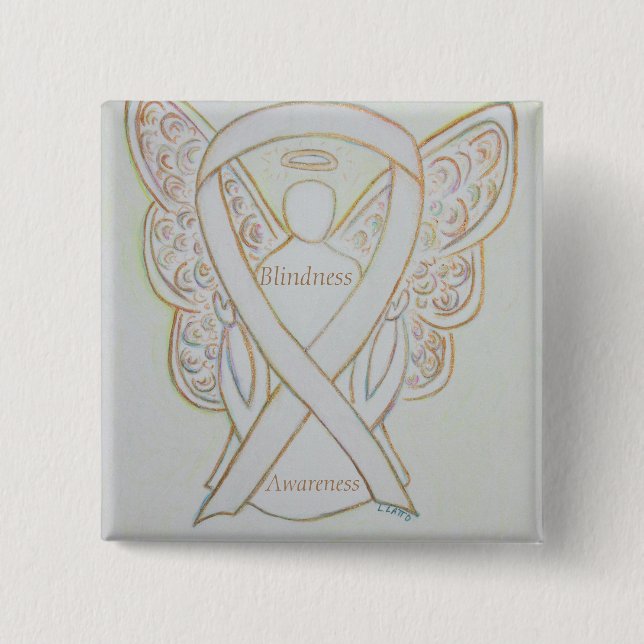 Blindad medvetenhet Angel Vit Ribbon Art Pin Knapp (Framsida)