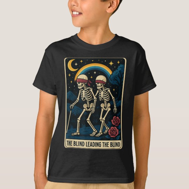 Blinden som leder Blindens roliga Tarot Card-skele T Shirt (Framsida)