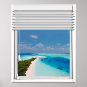 Blinder i fönstret för Tropical Sea View Fake Poster