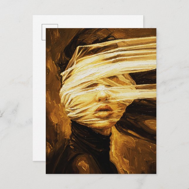 Blindfolded Woman – Surreal Oil Art Vykort (Fram/baksida)