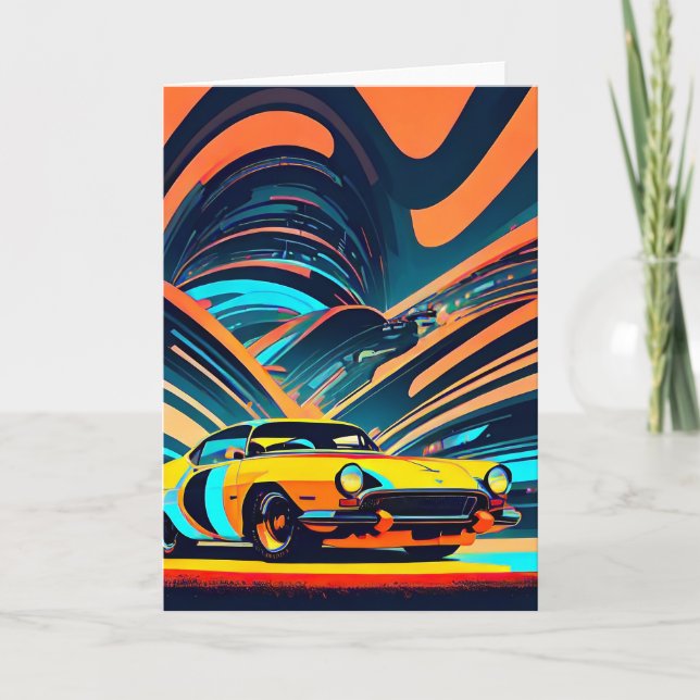 Blindt Tävling-bilkort för Gult-bildobjekt för aut Tack Kort (Framsida)