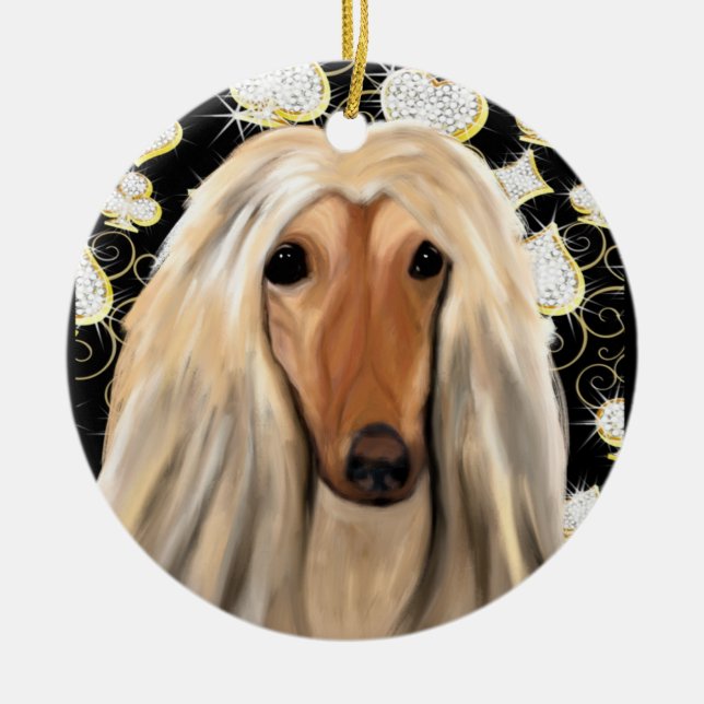 BLING AFGHAN HOUND JULGRANSPRYDNAD KERAMIK (Framsidan)