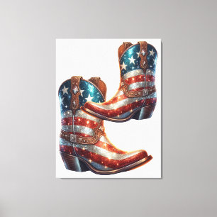 Bling Amerikansk Flagga Cowboy Stövlar Canvastryck