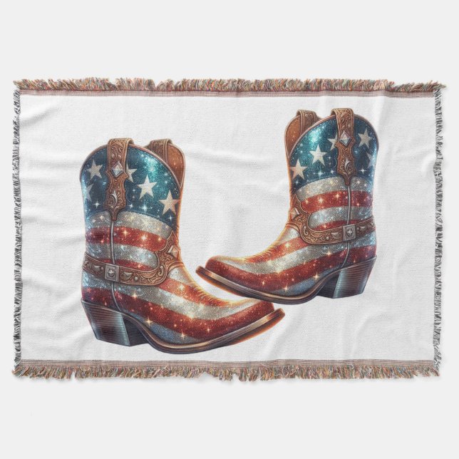 Bling Amerikansk Flagga Cowboy Stövlar Filt (Framsidan)