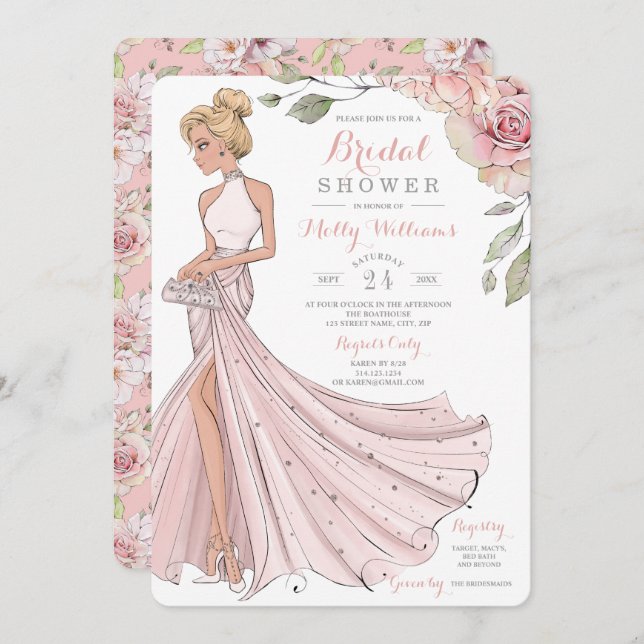 Bling and Glitter Girl Bride Möhippa Inbjudningar (Fram/baksida)