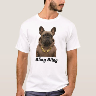 Bling Bling Funny Bulldog T-Shirt med Guld Chai