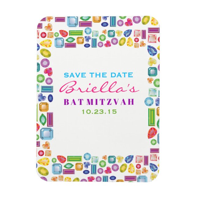 BLING BLING Gemstone Bat mitzvah Spara datum Magnet (Vertikal)