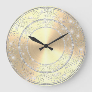 Bling Diamonds Elegant Golden Bröllop Gift Large C Stor Klocka