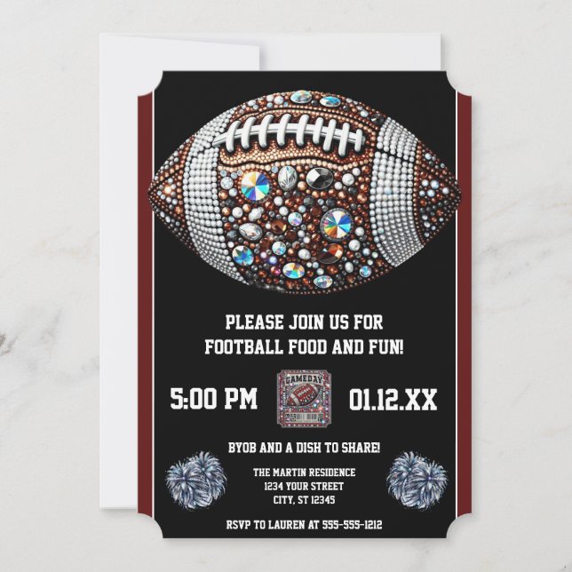 Bling Football Party Big Game Bowl Game Inbjudningar (Framsida)