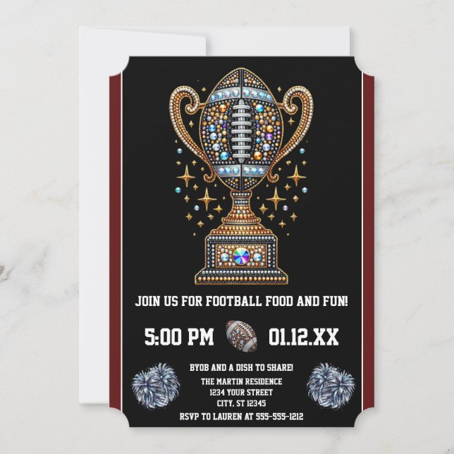Bling Football Party Big Game Bowl Game Trophy Inbjudningar (Framsida)
