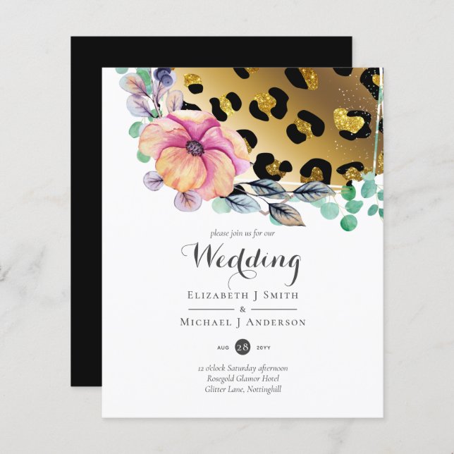 Bling Girly Glam Leopard Skriv ut Rosa Guld Bröllo (Fram/baksida)