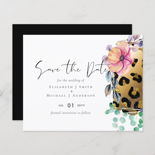 Bling Girly Glam Leopard Skriv ut Rosa Guld Bröllo (Fram/baksida)