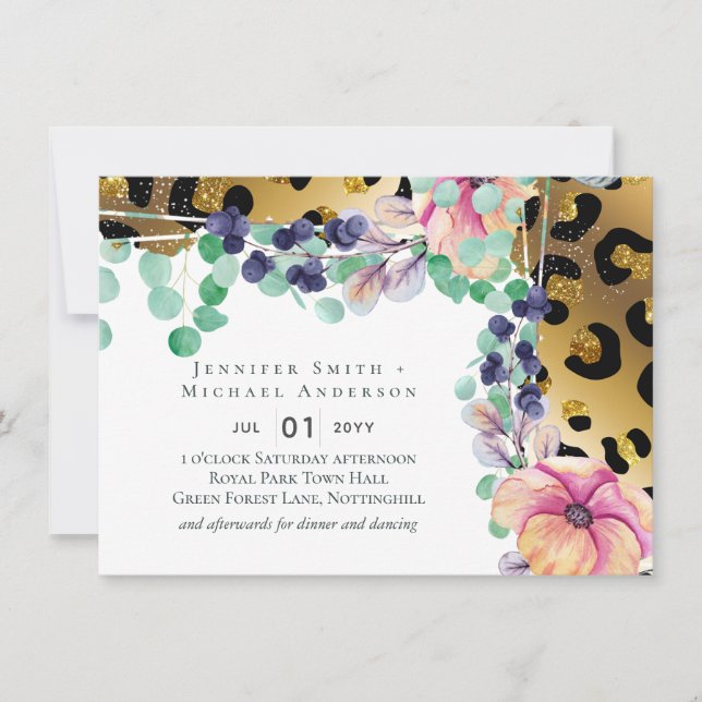 Bling Girly Glam Leopard Skriv ut Rosa Guld Bröllo (Framsida)