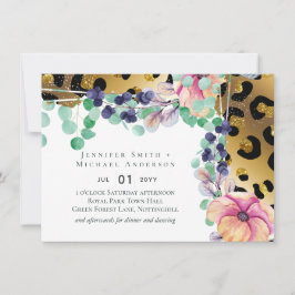 Bling Girly Glam Leopard Skriv ut Rosa Guld Bröllo