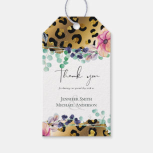 Bling Girly Glam Leopard Skriv ut Rosa Guld Bröllo Presentetikett