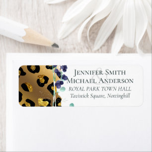 Bling Girly Glam Leopard Skriv ut Rosa Guld Bröllo Returadress Etikett