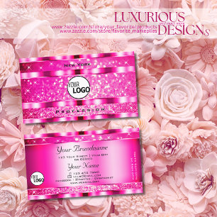 Bling Glam Girly Rosa Glitter Spark Stars och Logo Visitkort