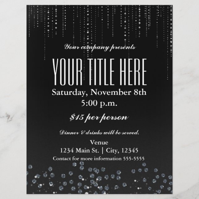 Bling Glitter Elegant Glamour Evenemangsfolder Aff Reklamblad (Framsidan)