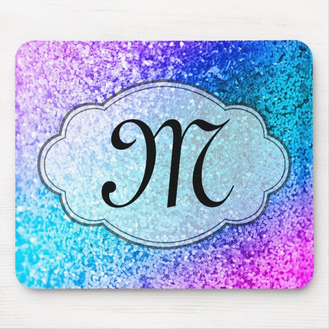 Bling Glitter Girly Monogram första musknapp Musmatta (Framsidan)