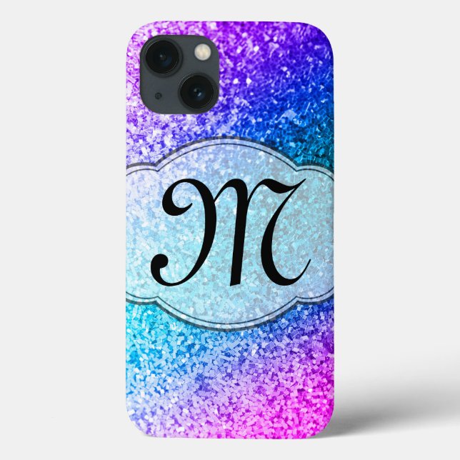 Bling Glitter Girly Rosa Lila Monogram IPAD Case (Baksida)