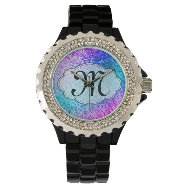 Bling Glitter Girly Rosa Lila Teal Aqua Watch Armbandsur (Framsida)