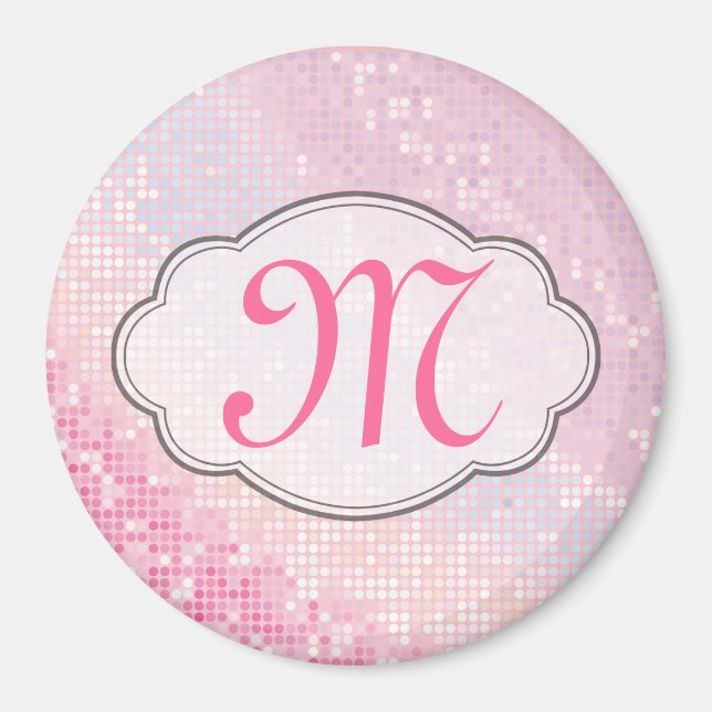 Bling Glitter Girly Rosa Monogram Initial Magnet (Framsidan)