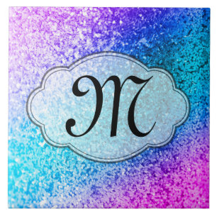 Bling Glitter Girly Rosa Monogram Visning Tile Kakelplatta