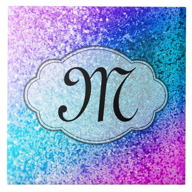 Bling Glitter Girly Rosa Monogram Visning Tile Kakelplatta (Framsidan)