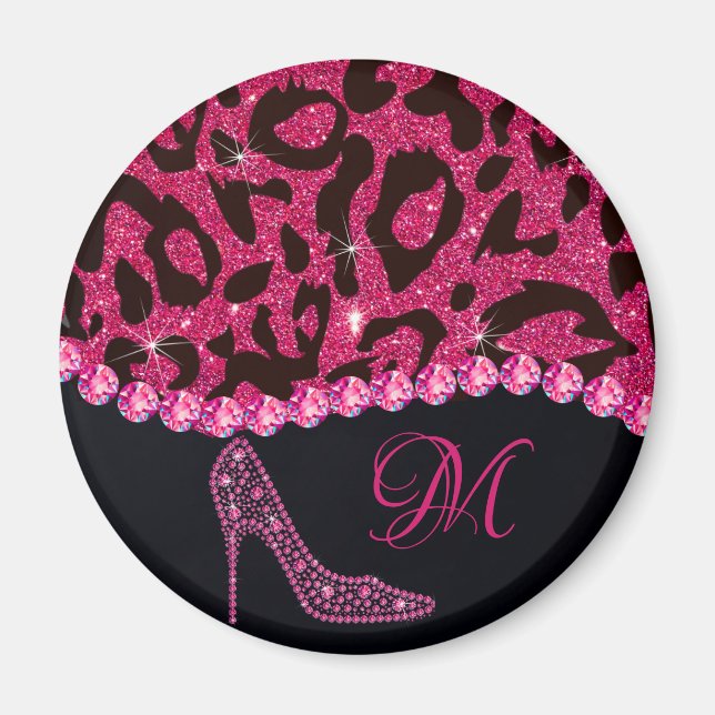 Bling Gnistra Diamond Glitter Leopard Rosa Magnet (Framsidan)