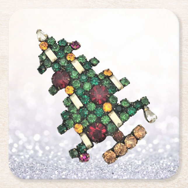 Bling Julgran Glitter Underlägg Papper Kvadrat (Framsidan)