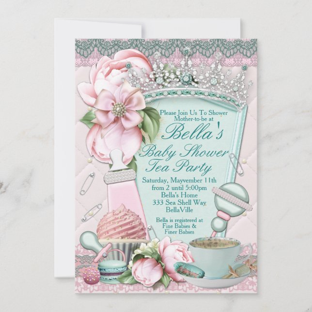 Bling Peony Baby Shower Tea-inbjudningar Inbjudningar (Framsida)