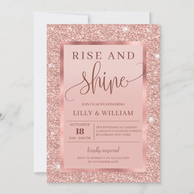 Bling ro guld bröllop brunch stiga upp och shine inbjudningar (Framsida)