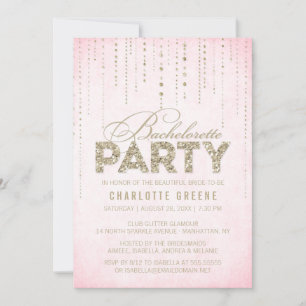 Bling Rosa & Guld Glitter Bachelorette Party Inbjudningar
