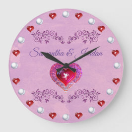 Bling Rosa Heart & Cherub-Personlig Stor Klocka