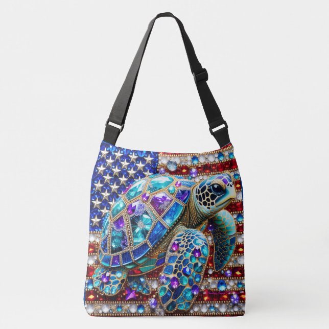 Bling Sea Turtle Patriotic Axelväska (Framsida)