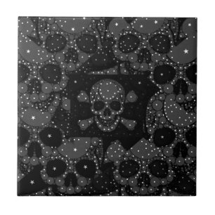 Bling skalle och crossbones kakelplatta