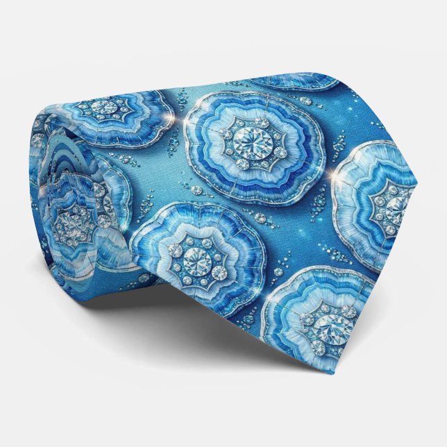 Bling & Sparkle | Lyxig Oceanblå Geod Halsduk Slips (Rullad)