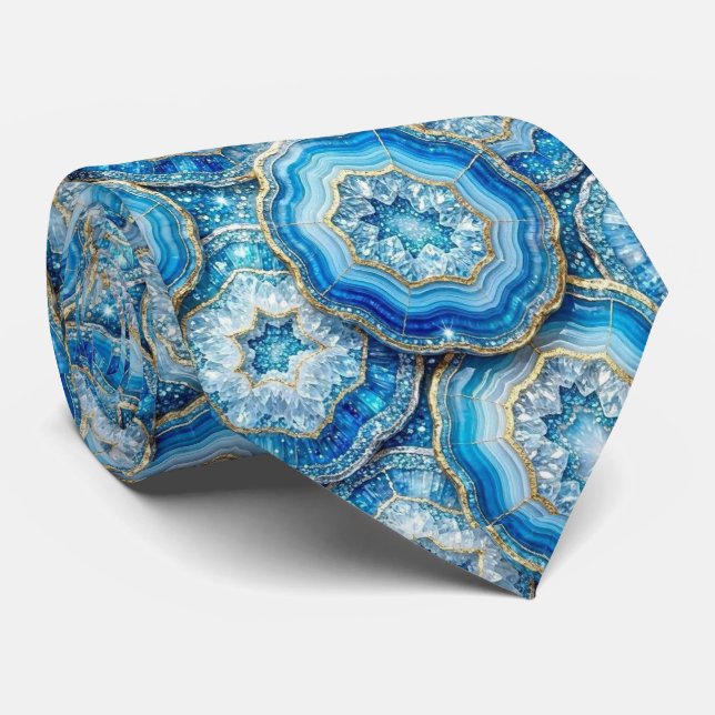Bling & Sparkle | Lyxig Oceanblå Geod Halsduk Slips (Rullad)