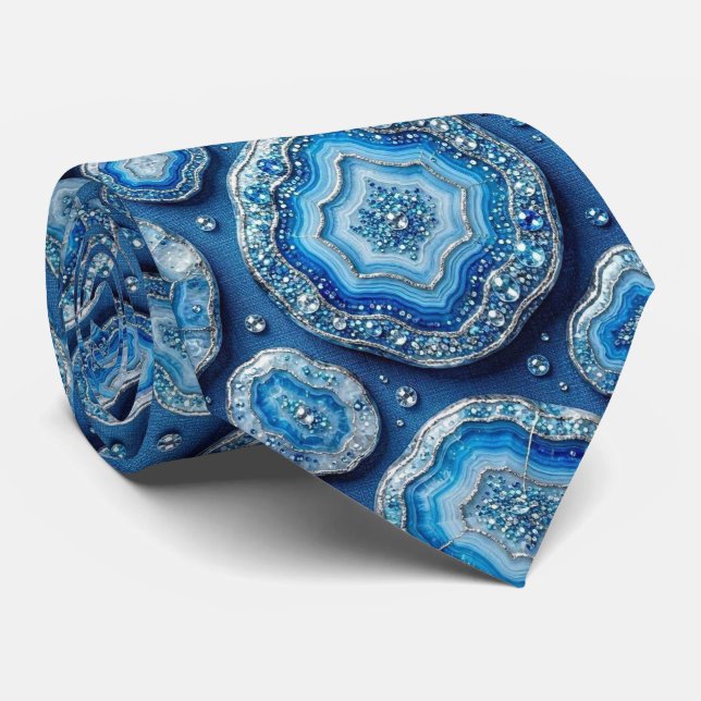 Bling & Sparkle | Lyxig Oceanblå Geod Halsduk Slips (Rullad)
