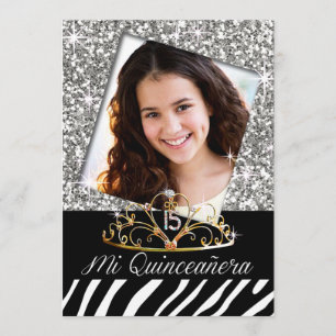 Bling Tiara Zebra Quinceañera 15:e födelsedagen si Inbjudningar