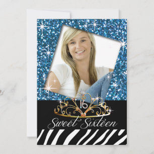 Bling Tiara Zebra Sweet 16 födelsedagsfirande Inbjudningar