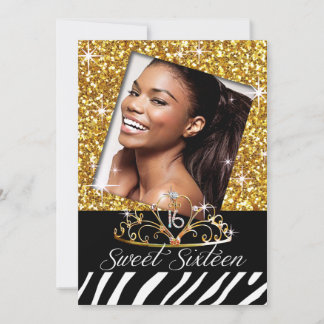 Bling Tiara Zebra Sweet 16 födelsedagsfirande Inbjudningar