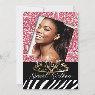 Bling Tiara Zebra Sweet 16 födelsedagsfirande Inbjudningar