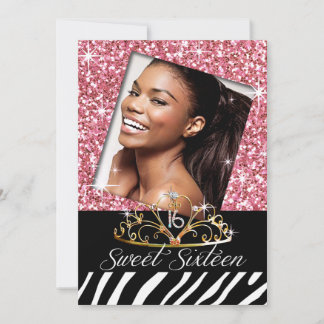 Bling Tiara Zebra Sweet 16 födelsedagsfirande Inbjudningar