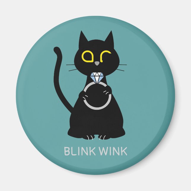 BLING WINK Funny Black Cat Frieri Magnet (Framsidan)