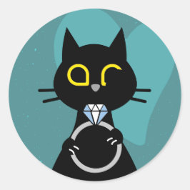 BLING WINK – Rolig fästman/dejt/dejting svart katt Runt Klistermärke