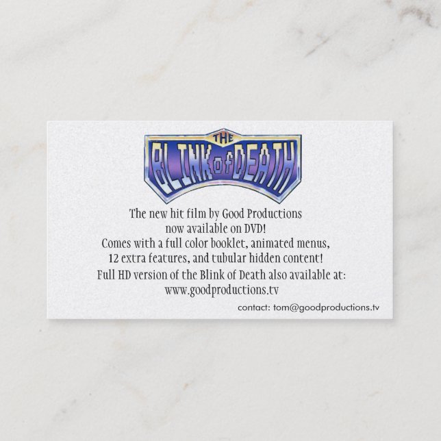 Blink av kortet för död DVD Visitkort (Baksida)