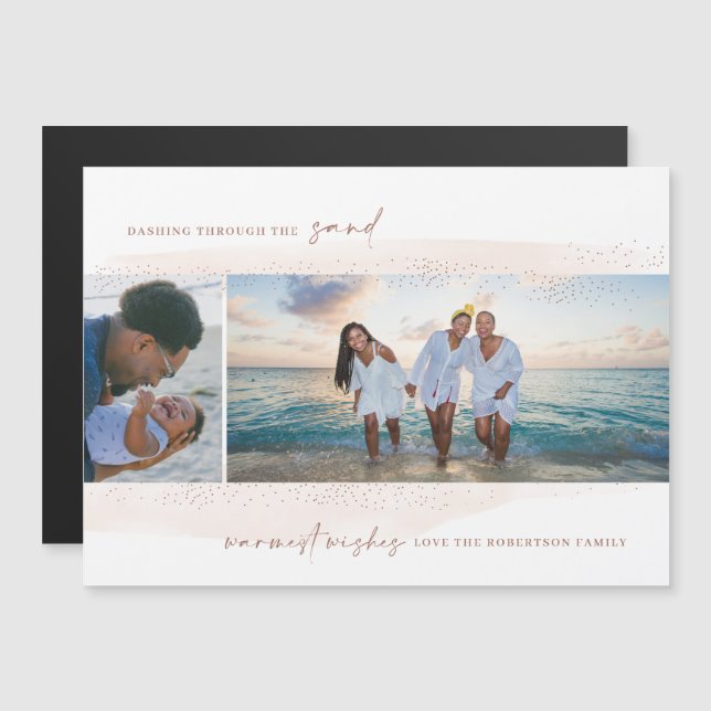 Blinka genom Sand Helgdag Photo Magnet Card (Fram/baksida)