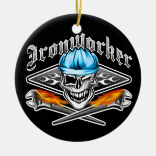 Blinka Ironworkerskallen och potatis rycker häfti Julgransprydnad Keramik
