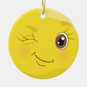 Blinka prydnaden för flörtEmoji gult Julgransprydnad Keramik